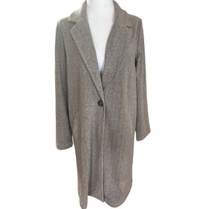 Melloday Brown Herringbone Print Coat.Lightweight Sz S Pockets